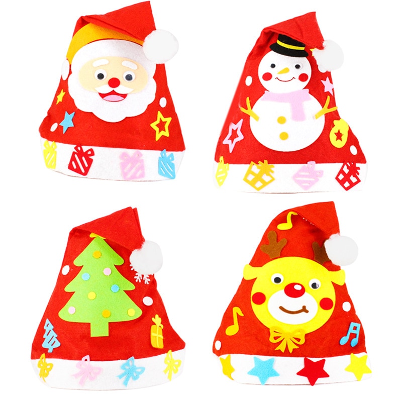 Gorro de Navidad hecho a mano para niños, gorros de Papá Noel no tejidos, juguetes artesanales, para jardín de infantes, Kits de materiales creativos para niños