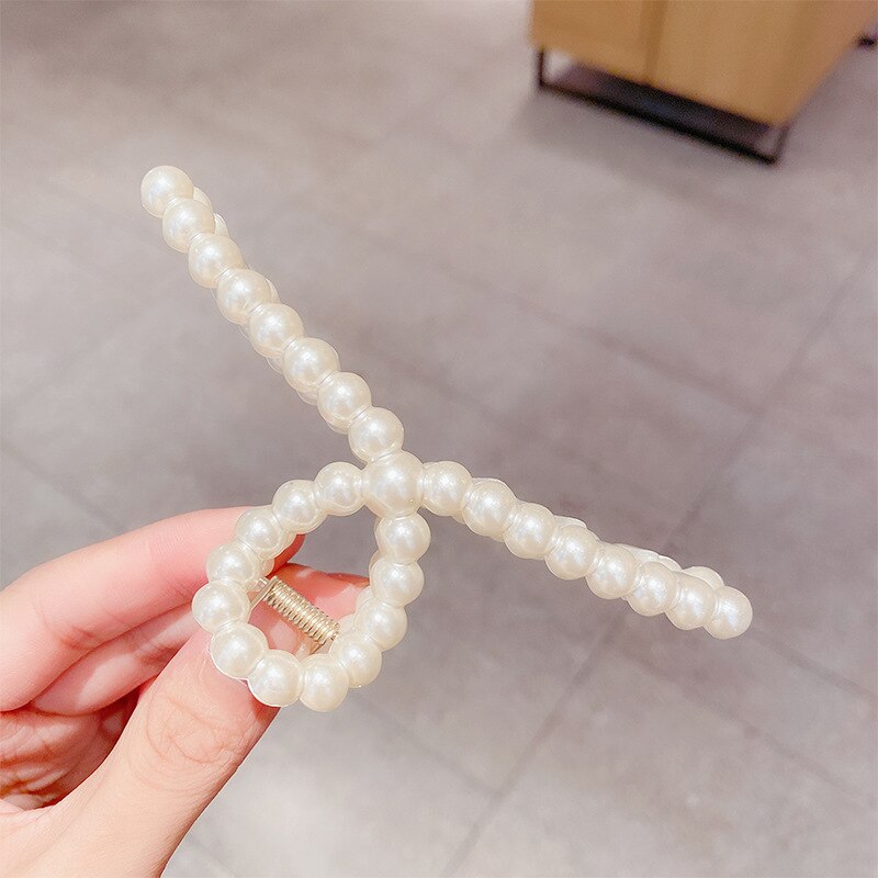 Mode Meisje Haar Klauw Geometrische Imitatie Parel Haarspeld Krab Retro Heart Shape Crystal Haarspeldjes Haaraccessoires Voor Vrouwen: 1