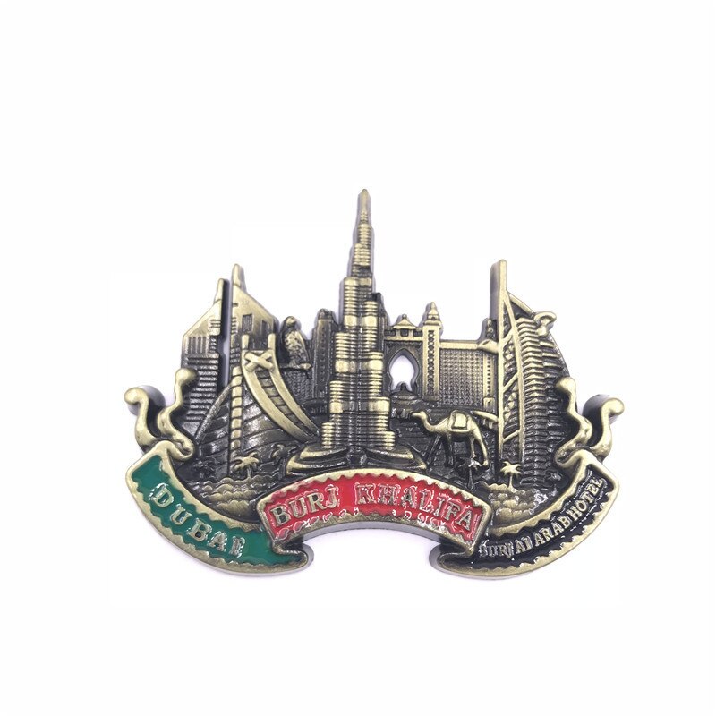 Dubai Metal Fridge Magnet Building UAE Alloy Burj Khalifa Travel Souvenir Magnetic Refrigerator Stickers Home Kitchen Decoration