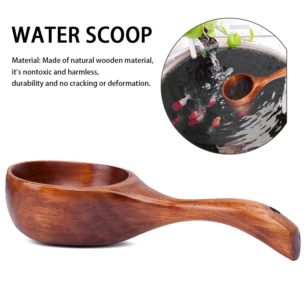 Long Handle Kitchen Utensil Home Water Scoop Multipurpose Solid Wood Spoon Portable Cooking Thickened Hanging Hole Bathroom