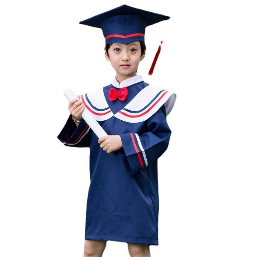 School Children Graduation Bachelor Uniform Boys Girls Kindergarten Finish Education Baby Bachelor Cap Set Loose Tie