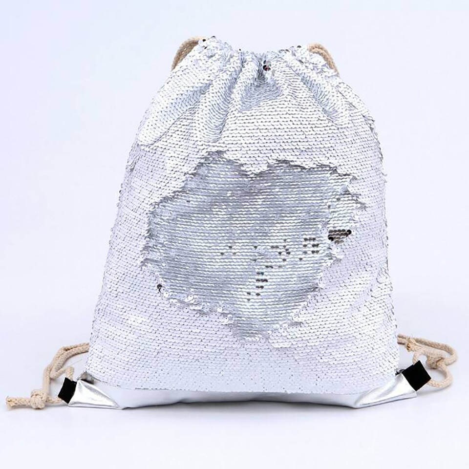 Arrivel Mermaid Sequin Drawstring Bag Reversible Sequin DIY Backpack Glittering Shoulder Bag for Gym Training Travel: Silver