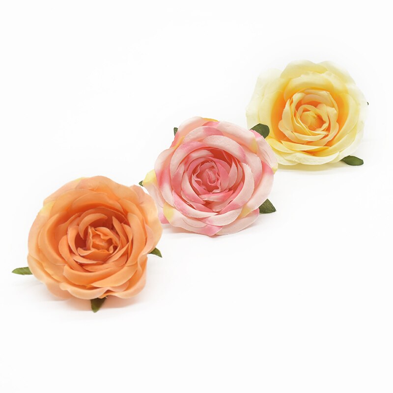 6 stk silkl blomster rose hoveder boligindretning tilbehør diy slik æske dekorative blomster kranse broche bryllup efterår dekor