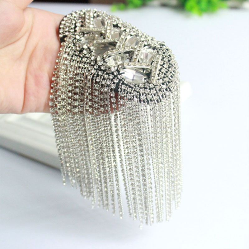Glitter rhinestone kvaster kæde epaulet mænd kvinder punk frynser skulderbræt badge