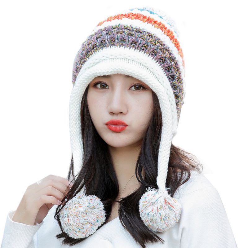 Women Winter Knitted Beanie Hat Cold Weather Warm Skull Cap Cute Casual Girls Knit Cap: White