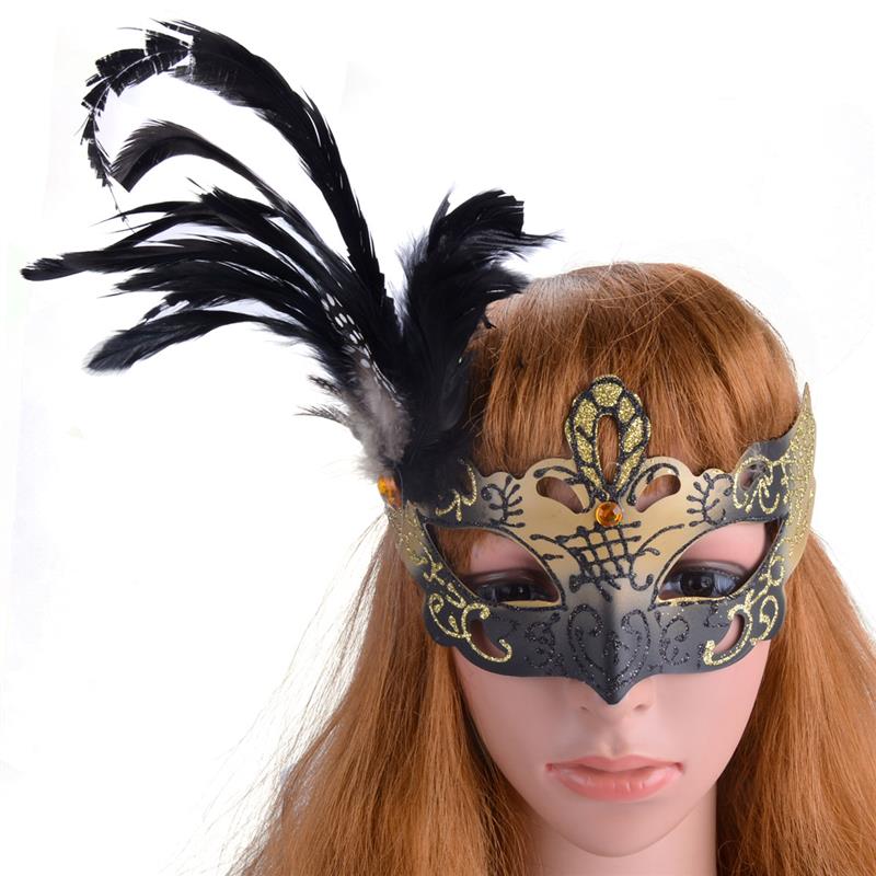 FunPa Venetian Stylish Mask For Women Feather Lady Masquerade Mask Plastic Half Face Party Mask For Halloween Party