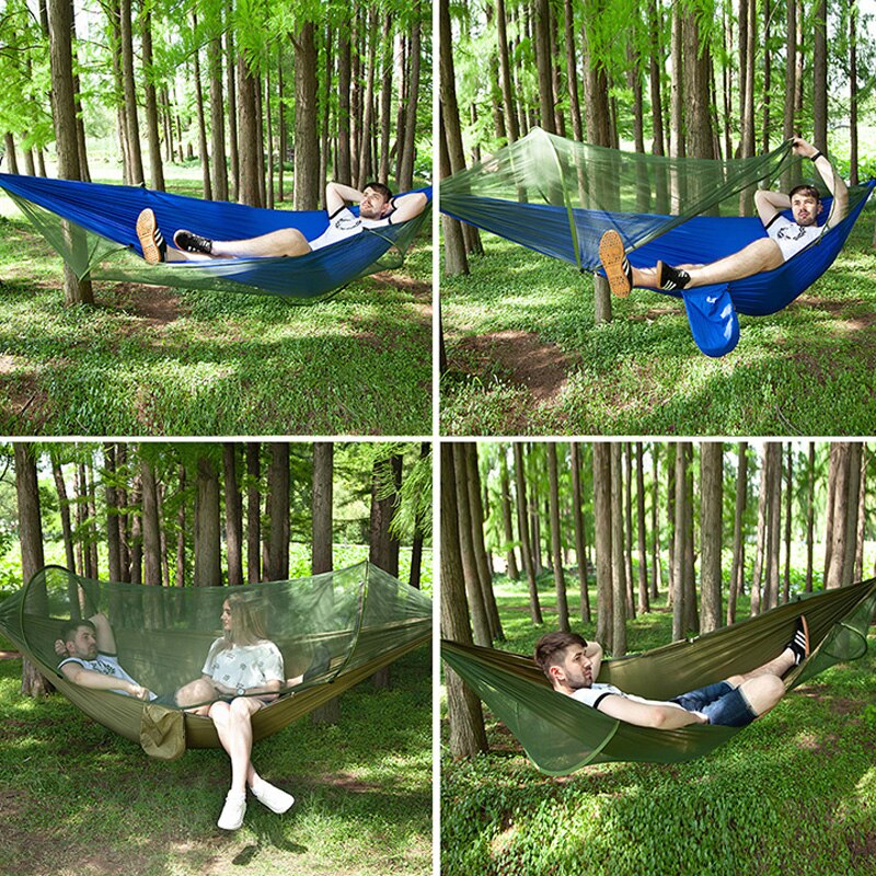 1pcs outdoor camping single double nylon automatic quick-opening hammock with mosquito net S7B0984