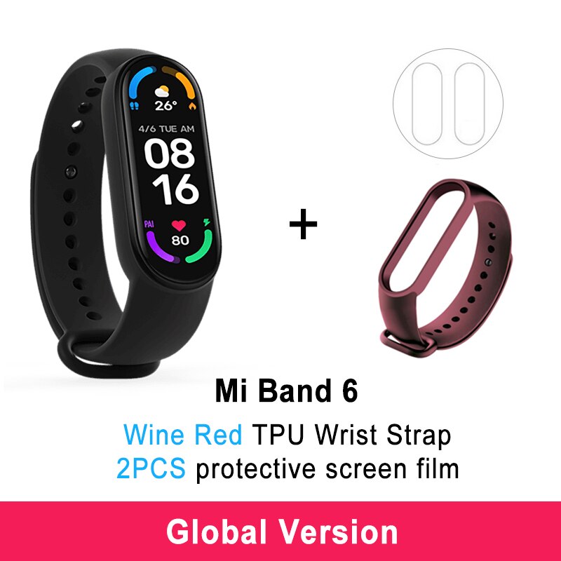 Xiaomi Mi Band 6 Smart Armband 5 Farbe AMOLED Blut Sauerstoff Smart band Fitness Traker Herz Rate Bluetooth Wasserdichte Miband 6: GB 2Flims WR