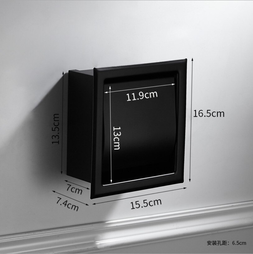 Modern Wall Mount Matte Black Toilet Paper Holder Bathroom Black Roll Paper Box Embedded Tissue Holder