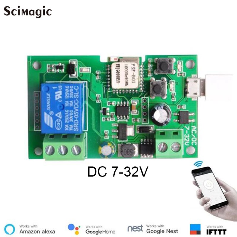 Ewelink Smart Afstandsbediening Wifi Draadloze Schakelaar Module 1CH/4CH DC5V 12V 32V 220V Tippen Zelf-Vergrendeling Rf Ontvangen 10A Relais: 1CH DC 7-32V