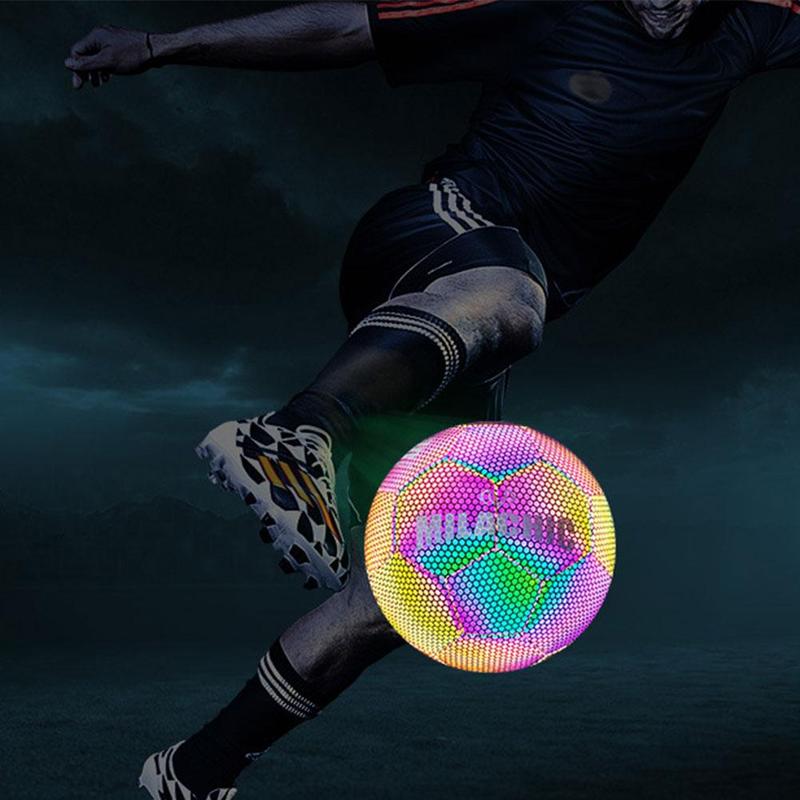 Balón de fútbol luminoso reflectante para niños, juego de adiestramiento al aire libre, luminiscente, inflable