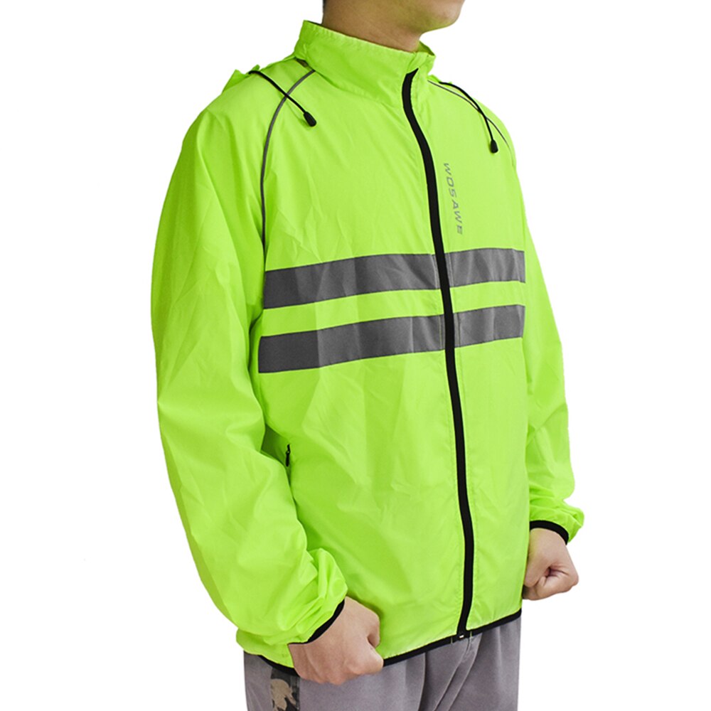 Outdoor Sports Men Windproof Hooded Cycling Jacket Breathable High Visibility Reflective Bike Bicycle Riding Sports Coat Jacket