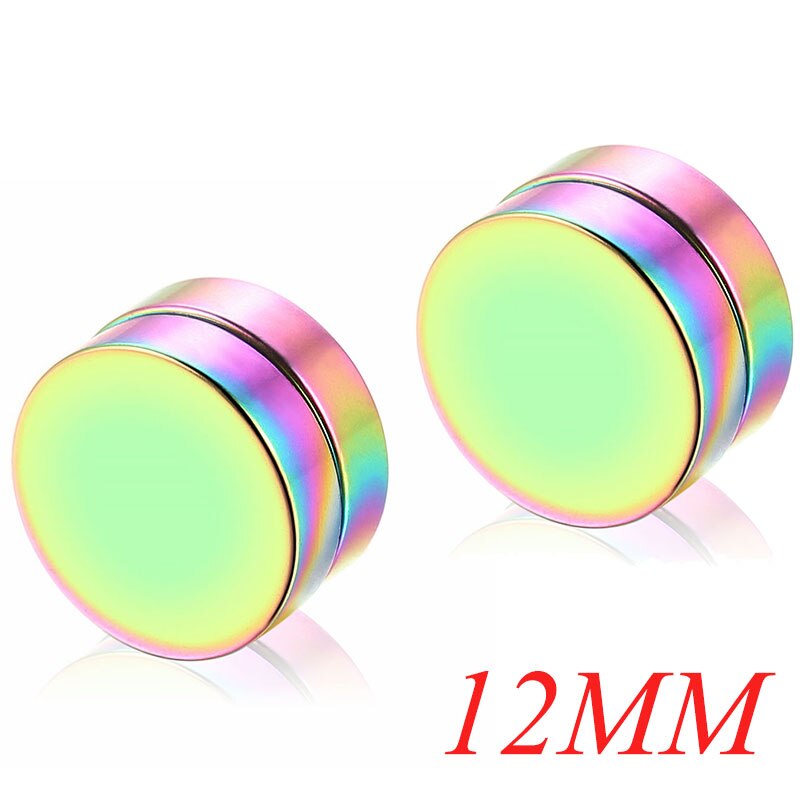 AZIZ BEKKAOUI Magnetic Stud Earrings Men Earring Stainless Steel Jewelry Round Male Magnet Multicolor Earrings: colorful 12mm