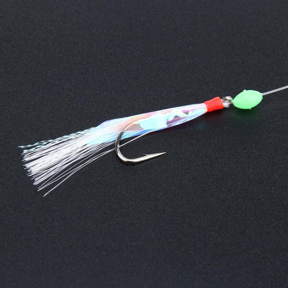 5 unids/set de acero al carbono caballa plumas bajo bacalao atraer la pesca en el mar de pesca luminosa gancho triple pesca con cebo de alambre