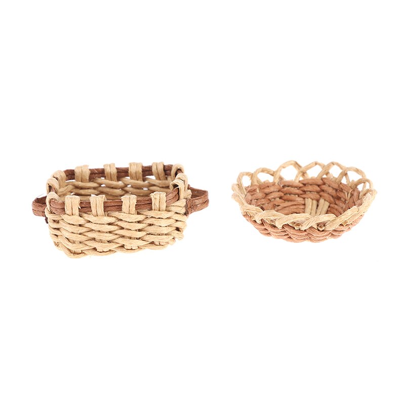 Cute Mini 1:12 Dollhouse Miniature Bamboo Rattan Frame Vegetable Food Storage Basket Doll Miniature Decoration