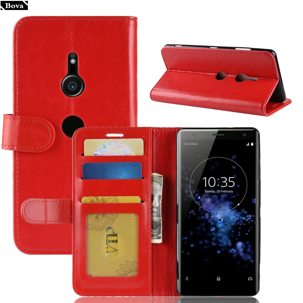 Pu Leather Case for Sony XZ3 card holder cover case for Sony Xperia XZ3 flip case protective holster coque fundas: Red