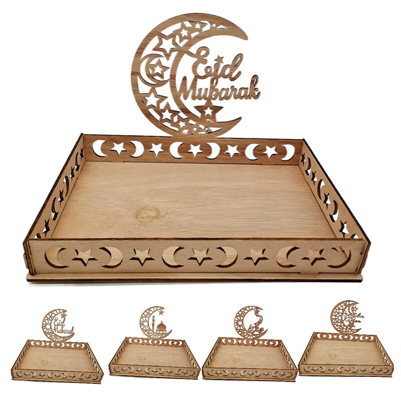 Eid Mubarak Wooden Food Tray Ornament Islamic Muslim Party Decoration For Home 2022 Ramadan Kareem Eid Al Adha Supplies