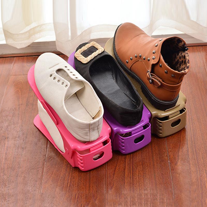 Double Layer Adjustable Shoe Hanger Space Saving Shoe Storage Shelf Plastic Home Sort Tidy Bracket Bedroom Shoe Storage Rack