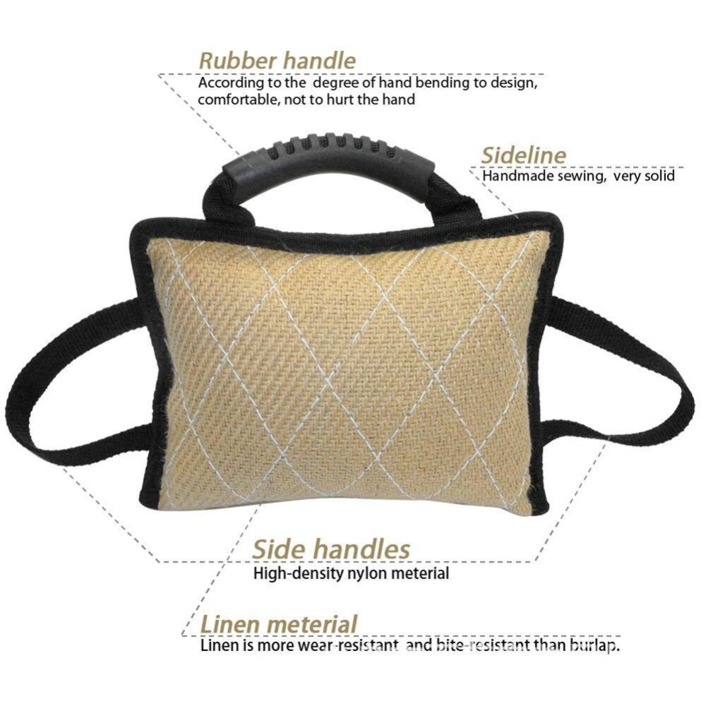 Juguetes de entrenamiento para perros, almohada de cáñamo para masticar con asas, almohada de yute para morder, juguetes de entrenamiento para perros, Limpieza de dientes para masticar mascotas