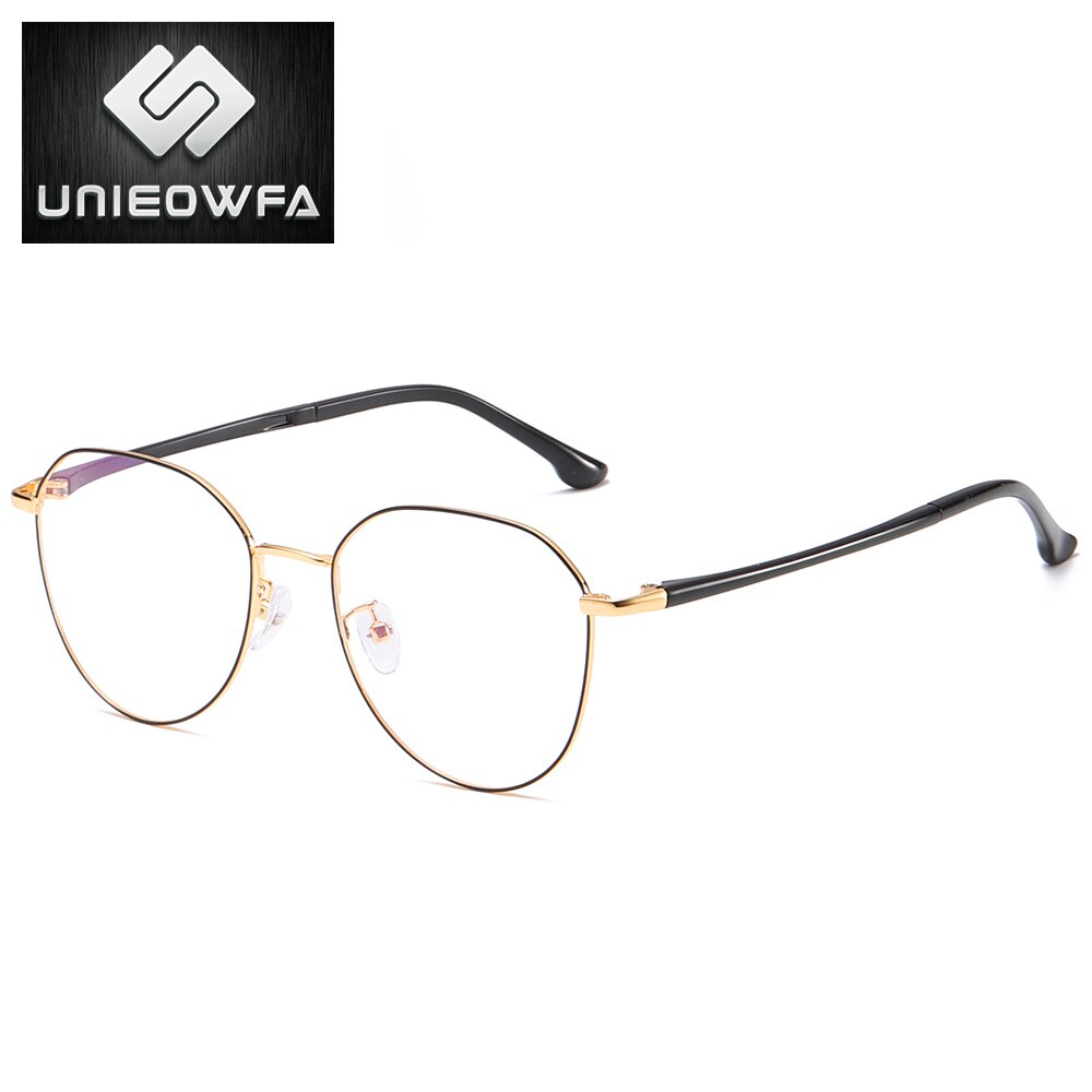 UNIEOWFA Retro Round Clear Optical Glasses Frame Women Myopia Prescription Eyewear Frame Purple Alloy Korean Spectacles Frames: C1
