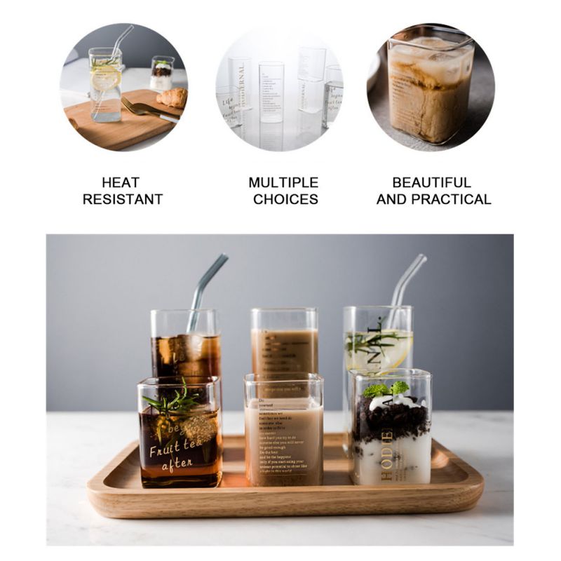 250ml/400ml Golden Heat-resistant Square Glass Cup Water Milk Juice Simple Juice Cup Dessert Cup Shake Glass-