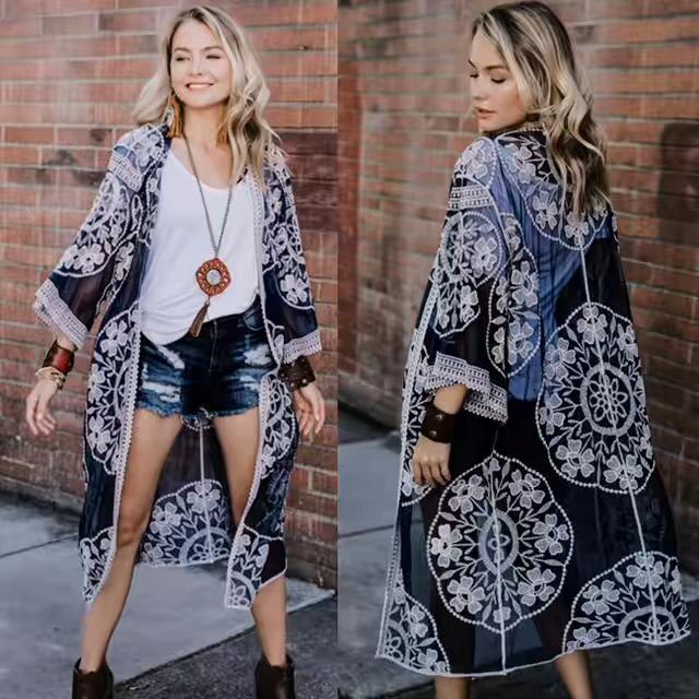 Vestido playero de encaje para mujer, Pareo playero, Túnica de Pareo para Playa, Kimono, traje de baño de encaje para mujer # Q767: 767 Multi
