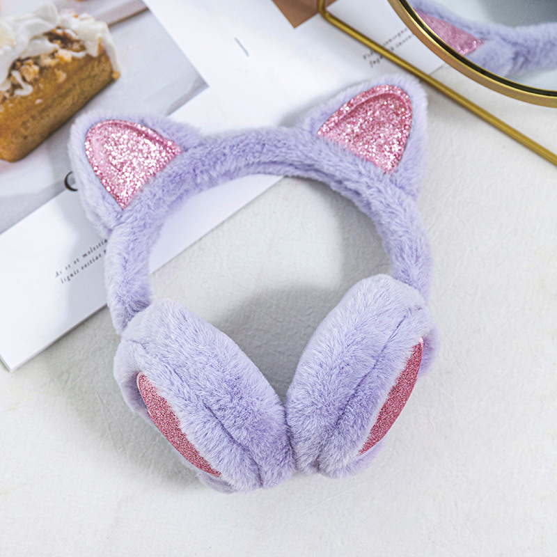 Plush Winter Warm Ear Earmuffs Glitter Cat Ear Warmers Heart Fur Hang Ear Cover for Women Girl Earflap Cold Protection Ear Muffs: Fluorescence Yellow