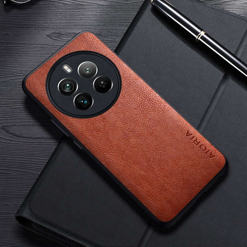 Hülle für realme 12 pro+ schlichte luxus-leder-business-hülle für realme 12+ : Neopren / Dunkelbraun