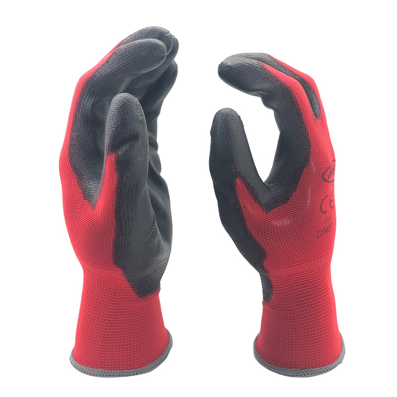 Guantes de trabajo de seguridad con manómetro 13, manoplas de nitrilo PU recubiertas de nailon rojo, 24 unidades/12 pares
