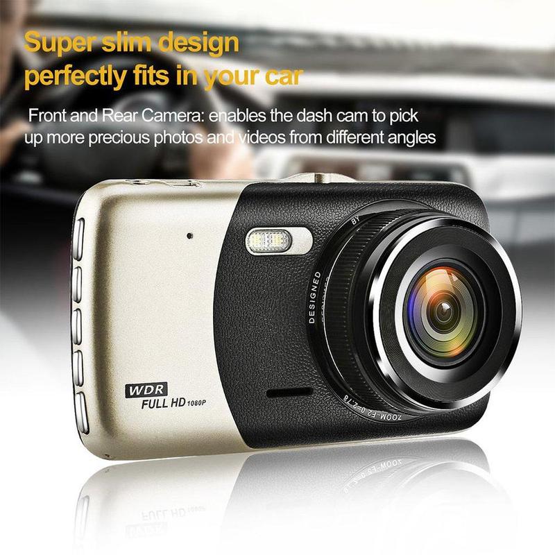 4-inch Lcd Ips Dual-lens Car Dash Cam Fhd 1080p Dashboard Camera 170-degree Drive Dvr Dashcam