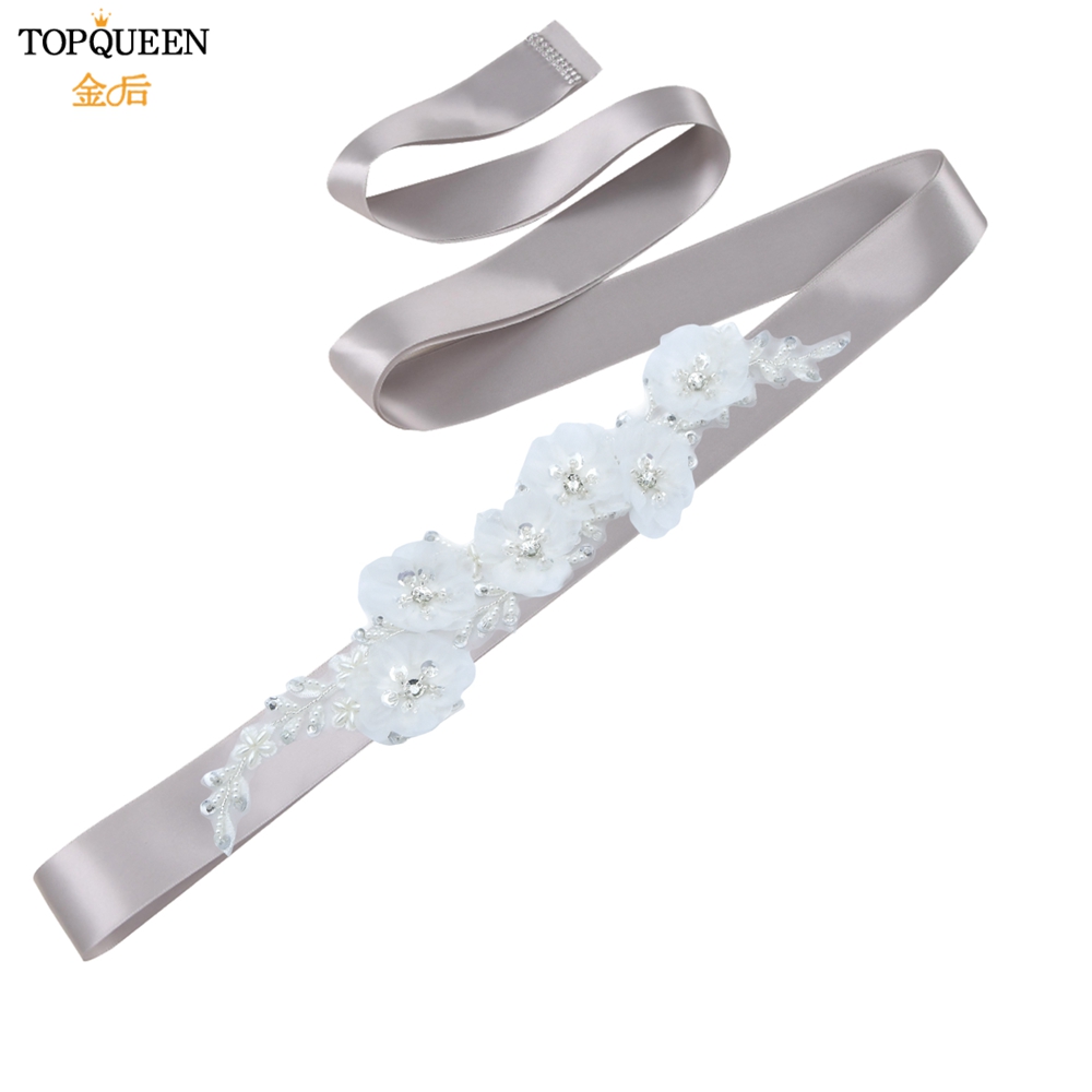 Topqueen Luxe Bruids Riem Applique Riem Met Bloem Bridal Accessoires Sash Vrouwen Witte Bloem Riemen Riem S249: Gray