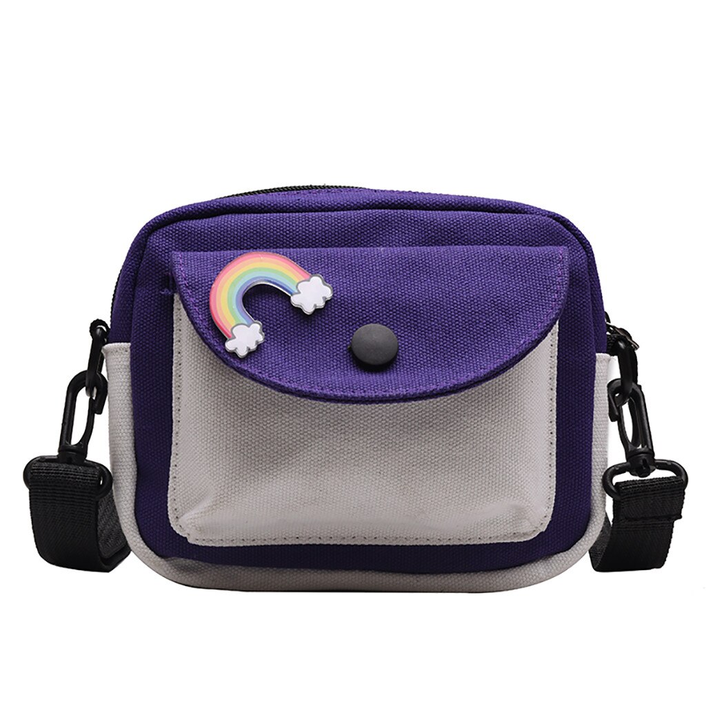 Fermeture éclair en plein air toile sac de messager Sport poitrine sac femmes arc-en-ciel applique contraste couleur hip hop sac adolescent filles: purple