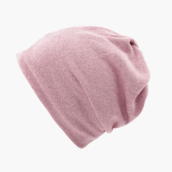 Gorro de punto multifunción para mujer, gorro liso informal de poliéster suave, gorros holgados para mujer, coleta para primavera y otoño: Rosa