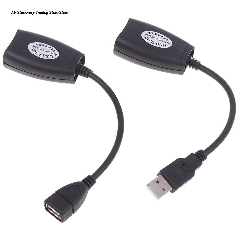 2 stk usb til  rj45 rj 45 lan-kabel forlengelsesadapter forlenger over cat 5 rj45 cat 6 patchkabel svart nettverkstilbehør