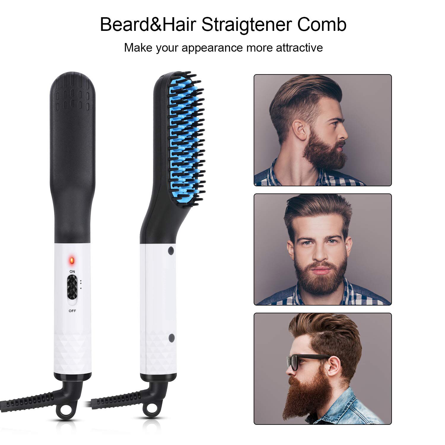 Lisseur à barbe pour hommes, peigne en céramique, brosse à lisser les cheveux, outil multifonctionnel pour lisser les cheveux, coiffeurs