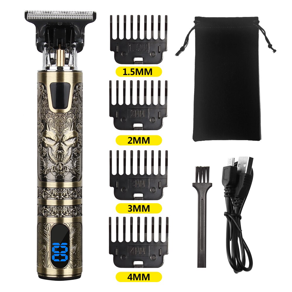 Tondeuse à cheveux électrique Vintage T9 pour hommes, rasoir Rechargeable USB 0mm, tondeuse à barbe professionnelle, salon de coiffure: demon king nobox