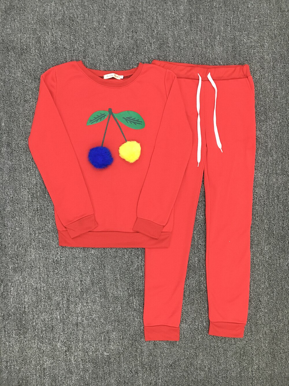 Cherry cute Suit Set Women Tracksuit Two-piece Sport Style Outfit Jogging Sweatshirt Fitness Lounge Sportwear: Red / L