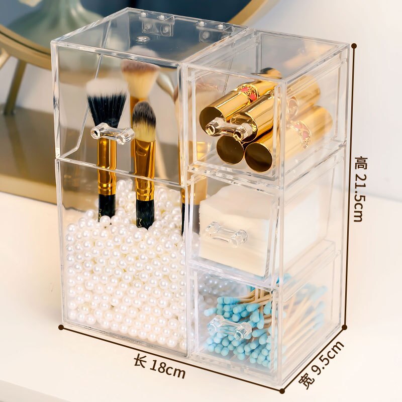Klar plast makeup børste opbevaringsboks med låg smykker øreringe arrangør akryl makeup arrangør kosmetisk værktøjsholder kasse: 4 gitre