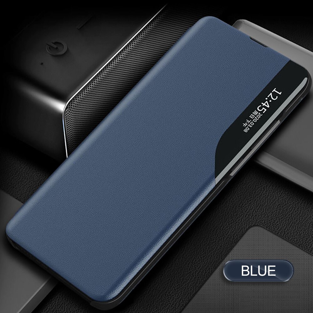 Coque à rabat en cuir pour Samsung Galaxy A22 5G, 6.6 pouces, avec support magnétique, pour fenêtre de vue intelligente, 5G: For Sasmung A22 5G / Blue
