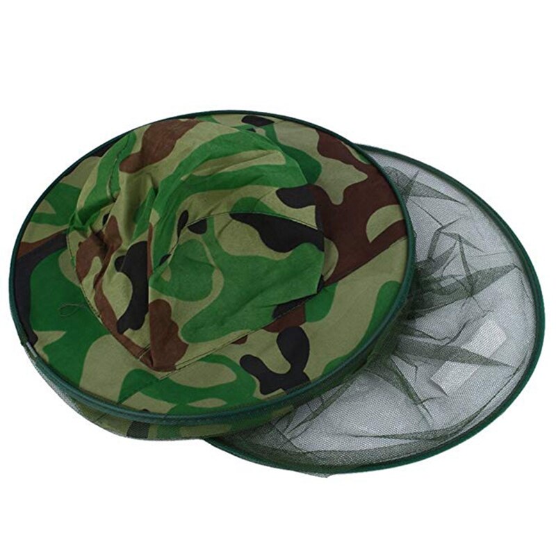 Two-layer Camouflage Anti Mosquito Bee Fishing Hat Net Mesh Head Cover Fisherman Hat Camping Mask Face Protect Caps: Default Title