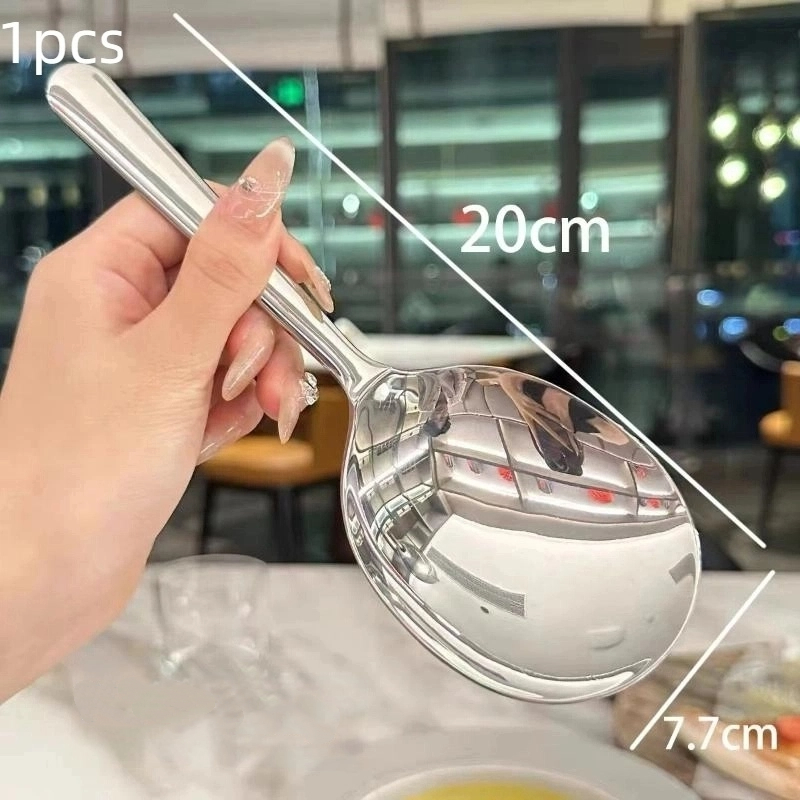 Set van 1/2 roestvrijstalen soep- en rijstlepels; Warmte-geïsoleerde handgreep; Afvoergatontwerp; Perfect voor dagelijks gebruik in de keuken: Zilver