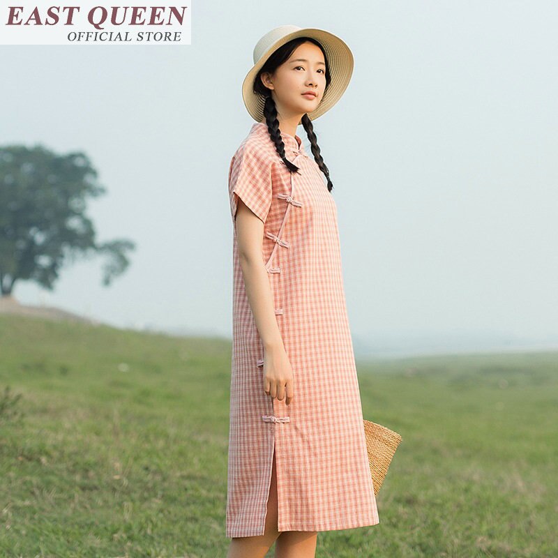 Vêtements chinois traditionnels pour femme ao dai robe de femmes couleur claire grille robes vintage robe élégante magasin de porcelaine FF285 A