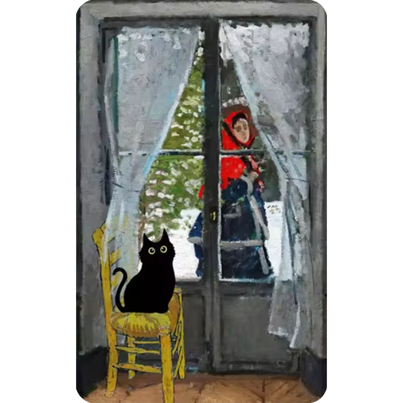 Funny Art Matisse Monet Black Cat Van Gogh Refrigerator Magnet,suitable for Home Kitchen,refrigerator Wall Door,officedecoration: green