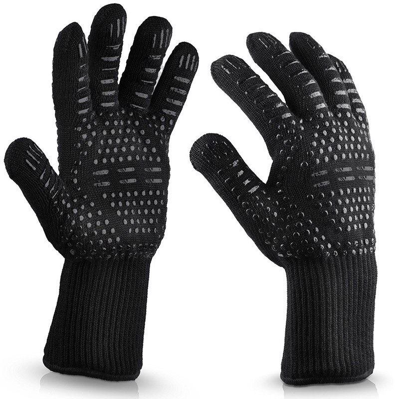 Guantes de barbacoa de resistencia al calor extrema, manoplas para cocinar, hornear, asar al horno, par de guantes de barbacoa, color rojo/Negro,: one pair-black