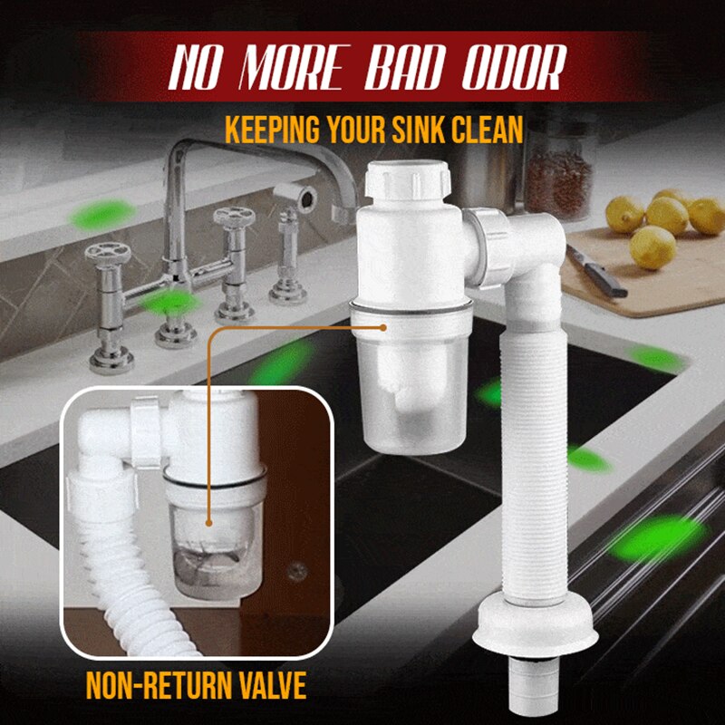 Double Anti-smell Drain Pipe Odor-free Drain Pipe for Kitchen Bathroom Wash Basin Sink