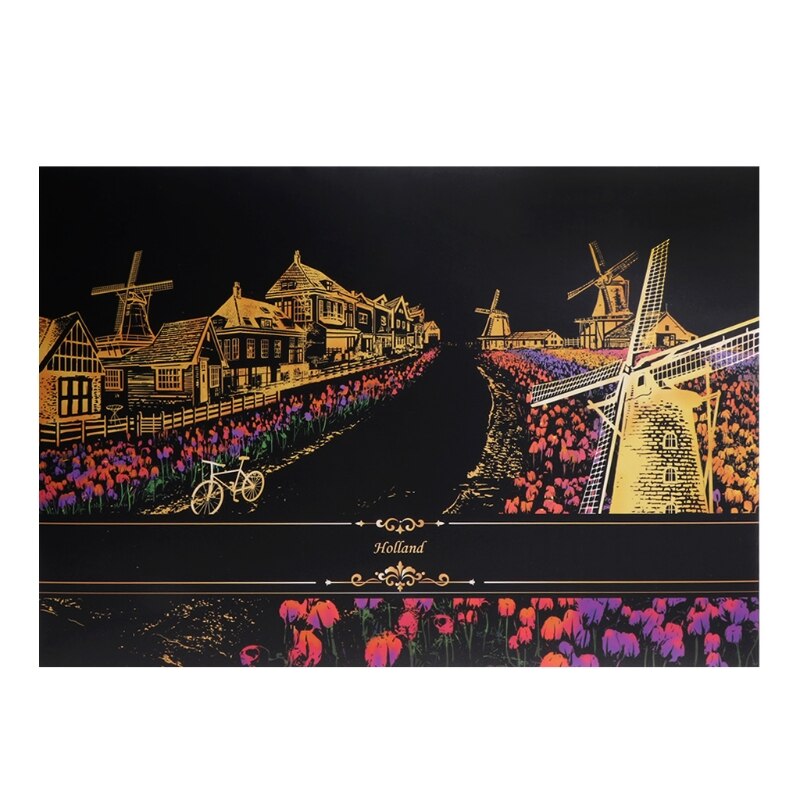 2 Sheets Scratch Pictures Paper 41x29cm Set Screen Postcard DIY