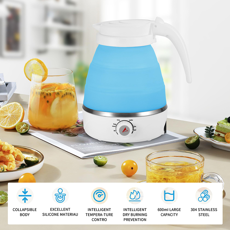 Bollitore elettrico pieghevole da viaggio, bollitore elettrico pieghevole da viaggio portatile Bollitore in silicone per uso alimentare Pieghevole Acqua bollente veloce