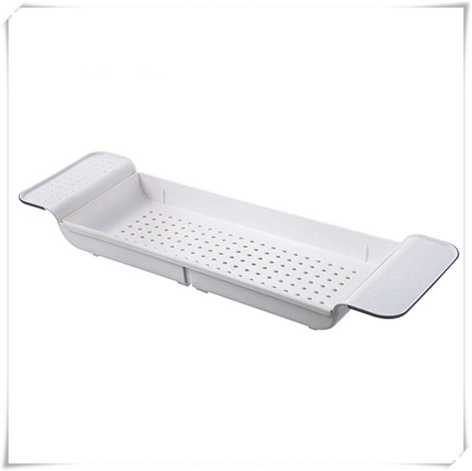 MSJO Badewanne Regal Dusche Organizer Erweiterbar Halfter Küche Korb Tablett Zubehör Multifunktions Schlecht Lagerung verwöhnen: Weiß Badewanne Regal