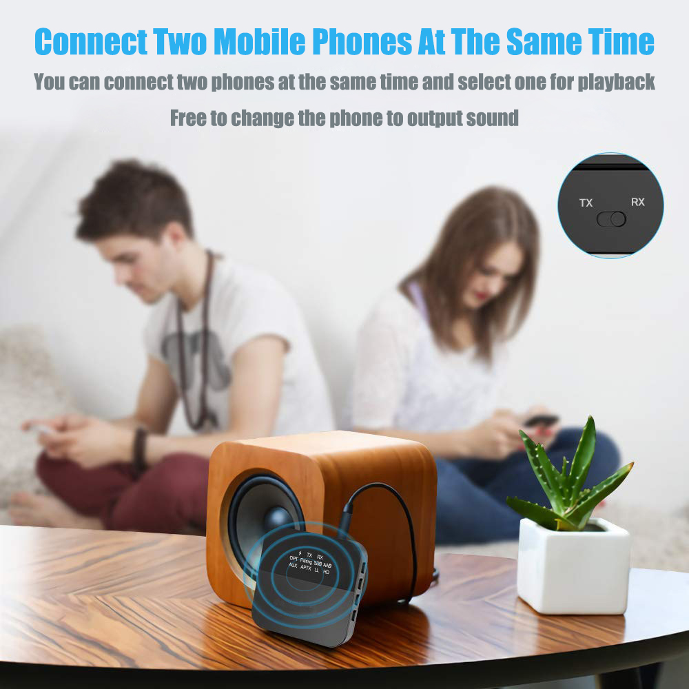 Bluetooth 5.0 Transmitter Receiver 2 in 1 CSR8675 APTX HD LL Adapter RCA/SPDIF/3.5mm Aux Jack for Car Headphone Home Audio TV PC