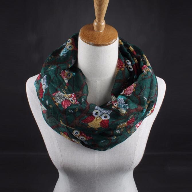 Round Neck Scarf For Women Owl Pattern Print Warm Ring Scarves Snood Wrap Shawl Ladies Autumn Winter Bandana